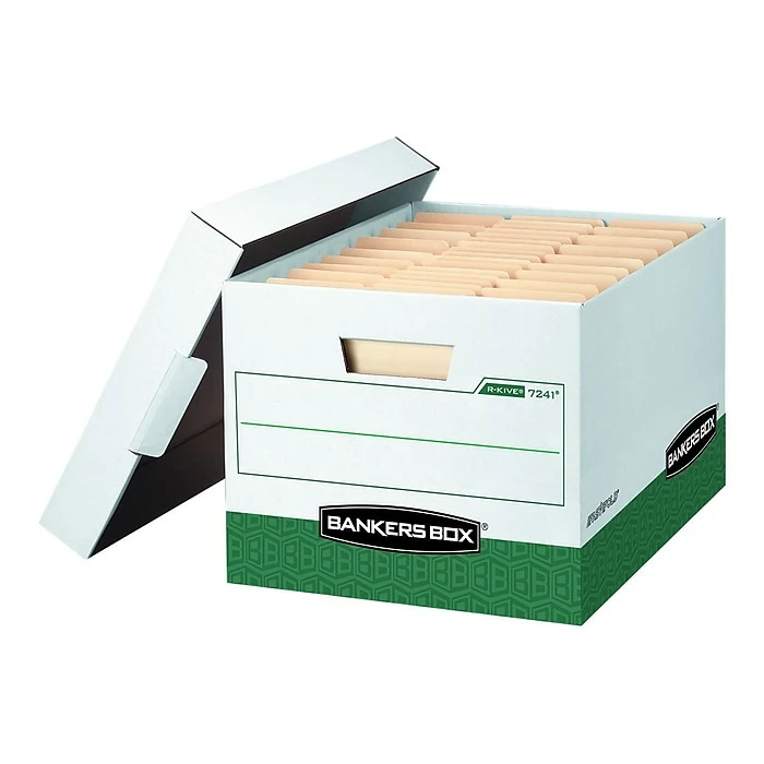 Bankers Box® R-Kive Heavy-Duty FastFold File Storage Boxes, Lift-Off Lid, Letter/Legal Size, White/Green, 12/Carton (07241) 3 Bankers Box® R-Kive Heavy-Duty FastFold File Storage Boxes, Lift-Off Lid, Letter/Legal Size, White/Green, 12/Carton (07241)