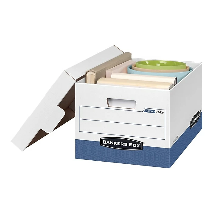 Bankers Box R-Kive® Heavy-Duty FastFold File Storage Boxes, Lift-Off Lid, Letter/Legal Size, White/Blue, 12/Carton (07243) 5 Bankers Box R-Kive® Heavy-Duty FastFold File Storage Boxes, Lift-Off Lid, Letter/Legal Size, White/Blue, 12/Carton (07243) - Image 3