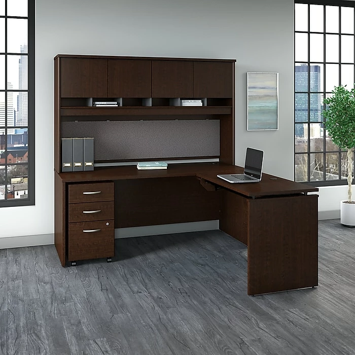 Bush Business Furniture Westfield 72W X 30D 3 Position Sit To Stand L Desk W/ Hutch And File Cabinet, Mocha Cherry (SRC124MRSU) 8 Bush Business Furniture Westfield 72W X 30D 3 Position Sit To Stand L Desk W/ Hutch And File Cabinet, Mocha Cherry (SRC124MRSU) - Image 6