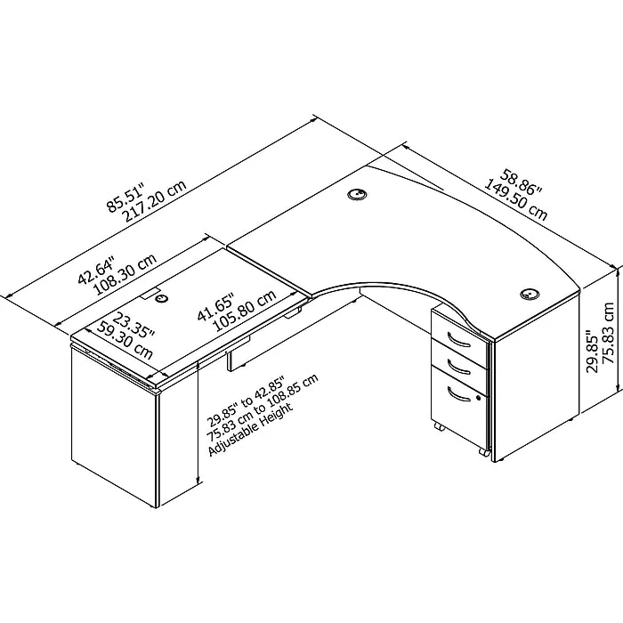 Bush Business Furniture Westfield 60W X 43D Left Hand 3 Position Sit To Stand L Desk W/ File Cabinet, Mocha Cherry (SRC127MRSU) 7 Bush Business Furniture Westfield 60W X 43D Left Hand 3 Position Sit To Stand L Desk W/ File Cabinet, Mocha Cherry (SRC127MRSU) - Image 5