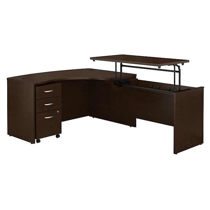 Bush Business Furniture Westfield 60W X 43D Right Hand 3 Position Sit To Stand L Desk W/ File Cabinet, Mocha Cherry (SRC128MRSU) 3 Bush Business Furniture Westfield 60W X 43D Right Hand 3 Position Sit To Stand L Desk W/ File Cabinet, Mocha Cherry (SRC128MRSU)