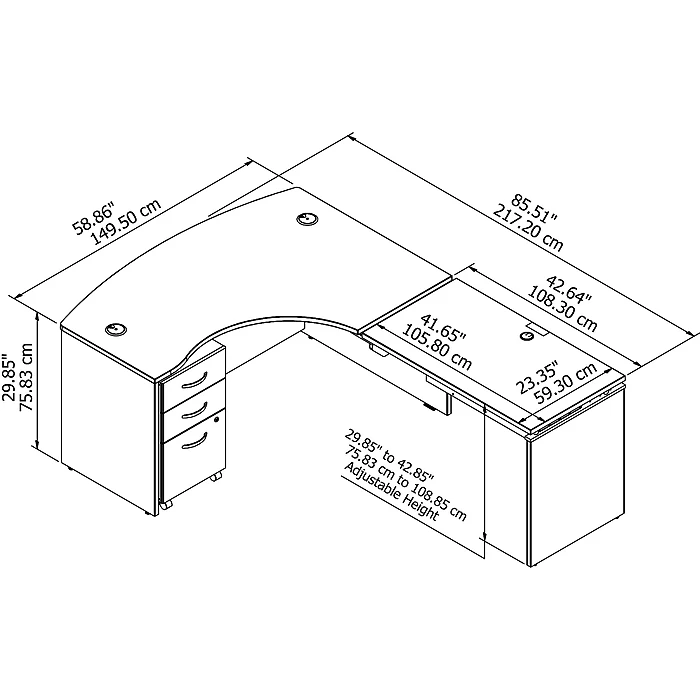 Bush Business Furniture Westfield 60W X 43D Right Hand 3 Position Sit To Stand L Desk W/ File Cabinet, Mocha Cherry (SRC128MRSU) 7 Bush Business Furniture Westfield 60W X 43D Right Hand 3 Position Sit To Stand L Desk W/ File Cabinet, Mocha Cherry (SRC128MRSU) - Image 5