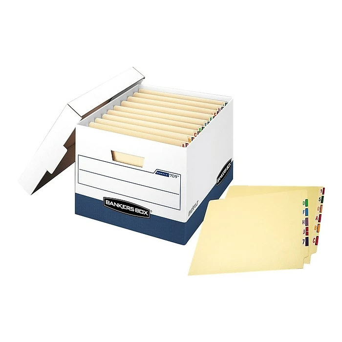 Bankers Box Heavy-Duty FastFold File Storage Boxes, Lift-Off Lid, Letter/Legal Size, White/Blue, 12/Carton (00709) 3 Bankers Box Heavy-Duty FastFold File Storage Boxes, Lift-Off Lid, Letter/Legal Size, White/Blue, 12/Carton (00709)