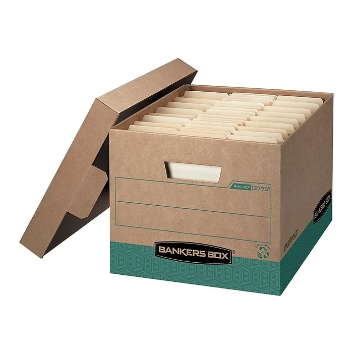 Bankers Box® R-Kive Heavy-Duty Recycled File Storage Boxes, Lift-Off Lid, Letter/Legal Size, Brown, 12/Carton (12775) 3 Bankers Box® R-Kive Heavy-Duty Recycled File Storage Boxes, Lift-Off Lid, Letter/Legal Size, Brown, 12/Carton (12775)