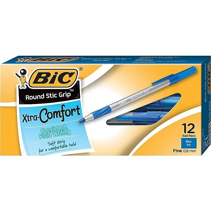 BIC Round Stic Grip Xtra Comfort Ballpoint Pens, Fine Point, Blue Ink, Dozen (13903) 3 BIC Round Stic Grip Xtra Comfort Ballpoint Pens, Fine Point, Blue Ink, Dozen (13903)