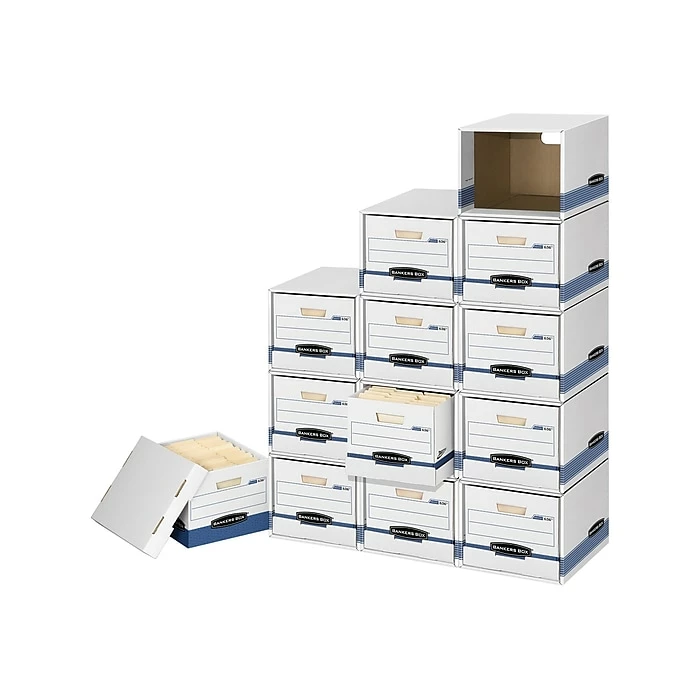 Bankers Box File/Cube™ Quick Set-Up Corrugated File Storage Box Shells, Letter/Legal Size, White/Blue, 6/Carton (0162601) 3 Bankers Box File/Cube™ Quick Set-Up Corrugated File Storage Box Shells, Letter/Legal Size, White/Blue, 6/Carton (0162601)