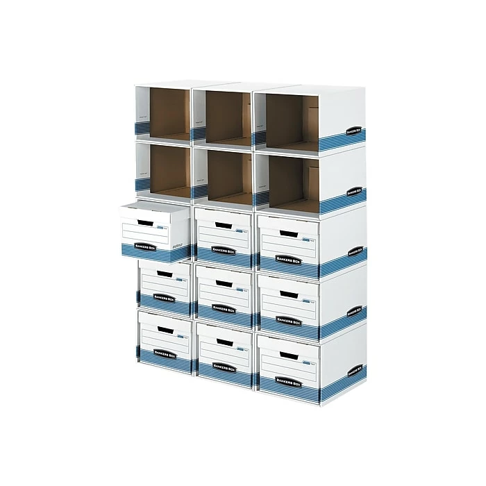 Bankers Box File/Cube™ Quick Set-Up Corrugated File Storage Box Shells, Letter/Legal Size, White/Blue, 6/Carton (0162601) 4 Bankers Box File/Cube™ Quick Set-Up Corrugated File Storage Box Shells, Letter/Legal Size, White/Blue, 6/Carton (0162601) - Image 2