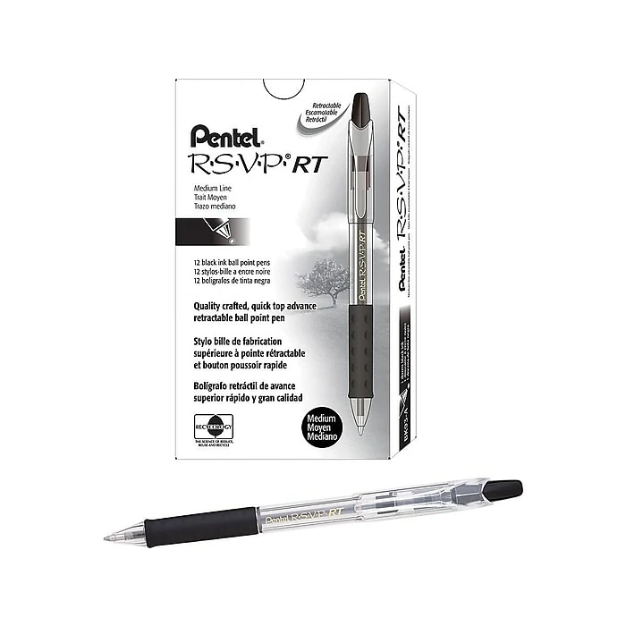 Pentel R.S.V.P. RT Retractable Ballpoint Pens, Medium Point, Black Ink, Dozen (BK93-A) 3 Pentel R.S.V.P. RT Retractable Ballpoint Pens, Medium Point, Black Ink, Dozen (BK93-A)