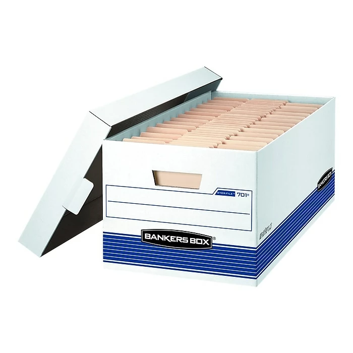 Bankers Box Medium-Duty Corrugated File Storage Boxes, Lift-Off Lid, Letter Size, White/Blue, 20/Carton (0070110) 3 Bankers Box Medium-Duty Corrugated File Storage Boxes, Lift-Off Lid, Letter Size, White/Blue, 20/Carton (0070110)