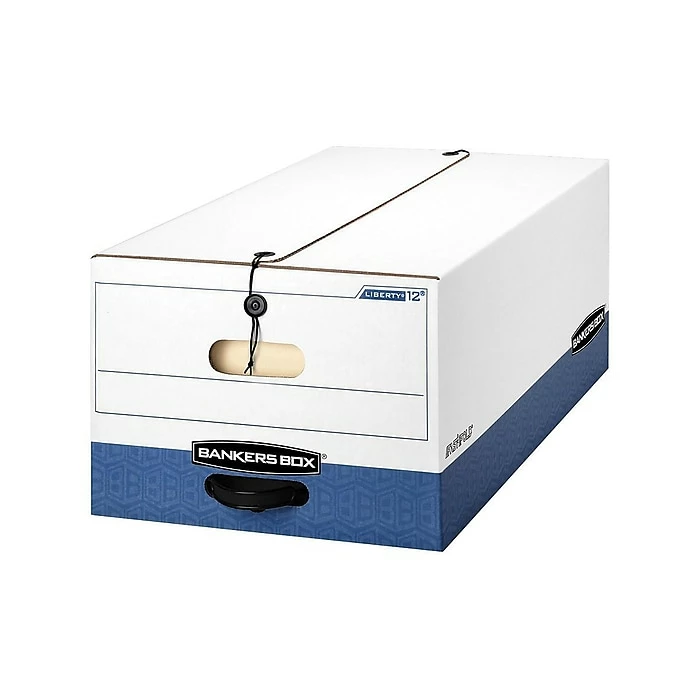 Bankers Box Heavy-Duty Corrugated File Storage Boxes, String & Button, Legal Size, White/Blue, 4/Carton (0001203) 6 Bankers Box Heavy-Duty Corrugated File Storage Boxes, String & Button, Legal Size, White/Blue, 4/Carton (0001203) - Image 4