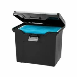 IRIS Portable File Box With Organizer Lid, Letter Size, Black, 4/Carton (110977)