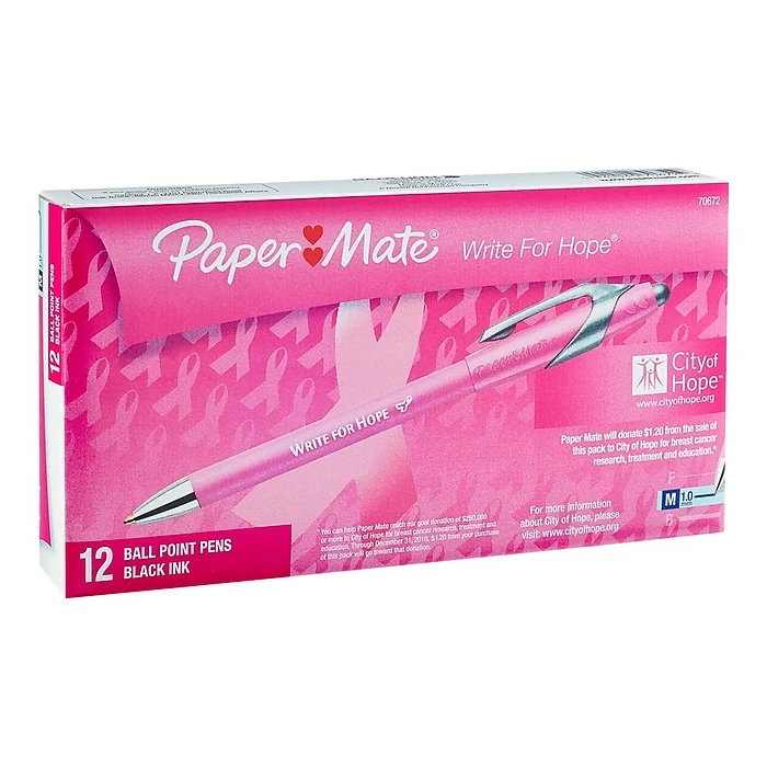 Paper Mate FlexGrip Elite Write For Hope Retractable Ballpoint Pen, Medium Point, Black Ink, Dozen (70672) 3 Paper Mate FlexGrip Elite Write For Hope Retractable Ballpoint Pen, Medium Point, Black Ink, Dozen (70672)