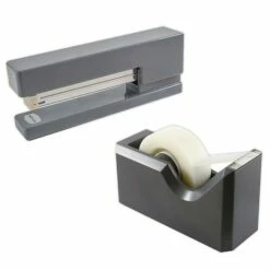JAM Paper® Office & Desk Sets, 1 Stapler & 1 Tape Dispenser, Grey, 2/Pack (3378gy)