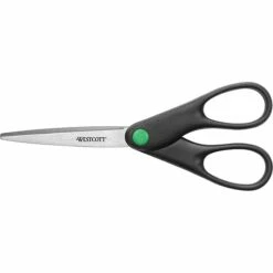 Westcott® Straight KleenEarth® 7" Recycled Stainless Steel Scissors, Pointed Tip, Black (44218)