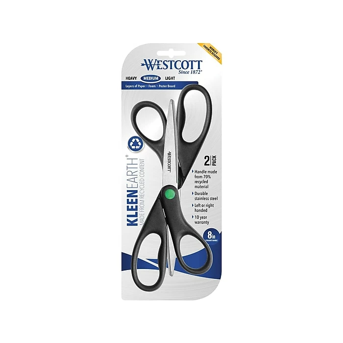 Westcott KleenEarth 8" Stainless Steel Sewing/Craft Scissors, Pointed Tip, Black, 2/Pack (15179) 4 Westcott KleenEarth 8" Stainless Steel Sewing/Craft Scissors, Pointed Tip, Black, 2/Pack (15179) - Image 2