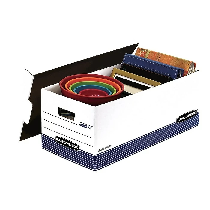 Bankers Box Medium-Duty FastFold Corrugated File Storage Boxes, Lift-Off Lid, Letter Size, White/Blue, 12/Carton (00701) 5 Bankers Box Medium-Duty FastFold Corrugated File Storage Boxes, Lift-Off Lid, Letter Size, White/Blue, 12/Carton (00701) - Image 3