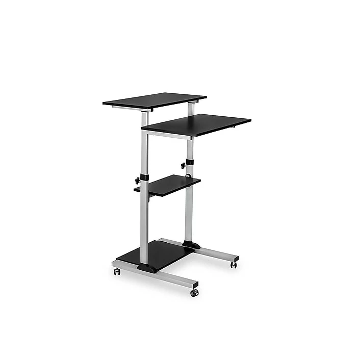 Mount-It! 27.5"W Mobile Height Adjustable Desk, Silver, Plastic/Steel (MI-7940) 4 Mount-It! 27.5"W Mobile Height Adjustable Desk, Silver, Plastic/Steel (MI-7940) - Image 2