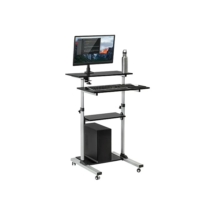 Mount-It! 27.5"W Mobile Height Adjustable Desk, Silver, Plastic/Steel (MI-7940) 8 Mount-It! 27.5"W Mobile Height Adjustable Desk, Silver, Plastic/Steel (MI-7940) - Image 6