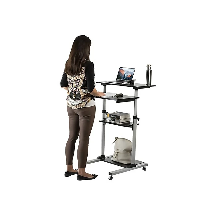 Mount-It! 27.5"W Mobile Height Adjustable Desk, Silver, Plastic/Steel (MI-7940) 9 Mount-It! 27.5"W Mobile Height Adjustable Desk, Silver, Plastic/Steel (MI-7940) - Image 7