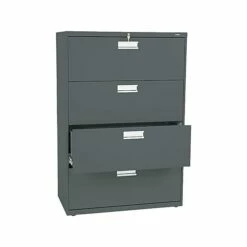 HON Brigade 600 Series 4-Drawer Lateral File Cabinet, Locking, Letter/Legal, Charcoal, 36"W (H684.L.S)