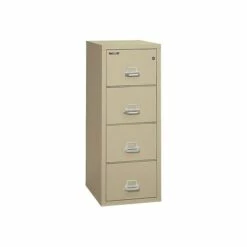 FireKing Classic 4-Drawer Vertical File Cabinet, Fire Resistant, Legal, Parchment, 25.06"D (4-2125-CPA)