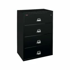 FireKing Classic 4-Drawer Lateral File Cabinet, Fire Resistant, Letter/Legal, Black, 37.5"W DOCK (4-3822-CBL)