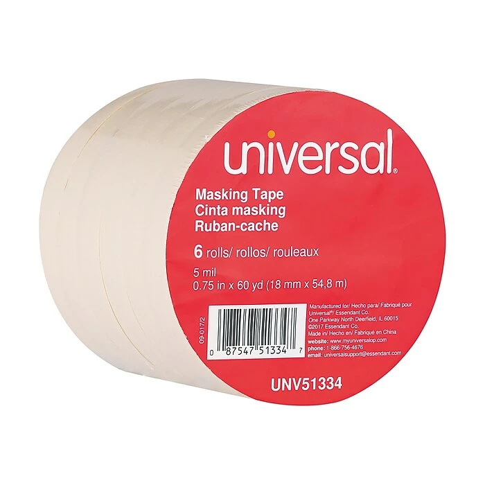 Scotch Universal Masking Tape, 0.75" X 60 Yds., Beige, 6/Pack (UNV51334) 3 Scotch Universal Masking Tape, 0.75" X 60 Yds., Beige, 6/Pack (UNV51334)