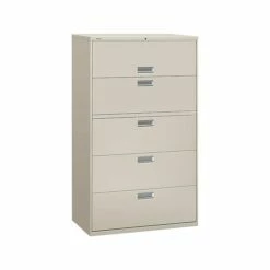 HON Brigade 600 Series 5-Drawer Lateral File Cabinet, Locking, Letter/Legal, Gray, 42"W (H695.L.Q)