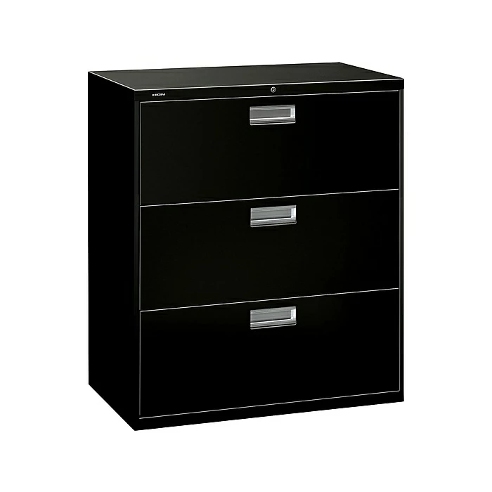 HON Brigade 600 Series 3-Drawer Lateral File Cabinet, Locking, Letter/Legal, Black, 36"W (H683.L.P) 3 HON Brigade 600 Series 3-Drawer Lateral File Cabinet, Locking, Letter/Legal, Black, 36"W (H683.L.P)