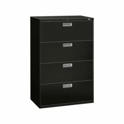 HON Brigade 600 Series 4-Drawer Lateral File Cabinet, Locking, Letter/Legal, Black, 36"W (H684.L.P)