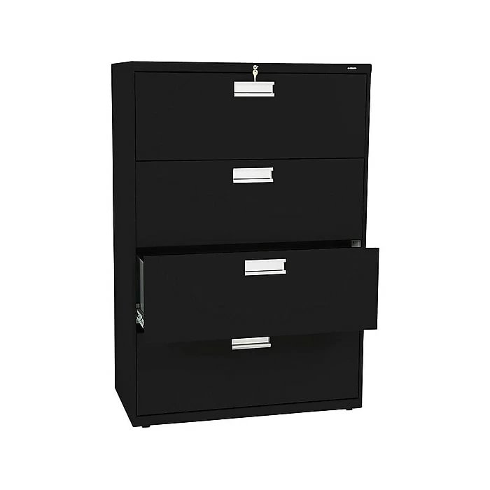 HON Brigade 600 Series 4-Drawer Lateral File Cabinet, Locking, Letter/Legal, Black, 36"W (H684.L.P) 4 HON Brigade 600 Series 4-Drawer Lateral File Cabinet, Locking, Letter/Legal, Black, 36"W (H684.L.P) - Image 2