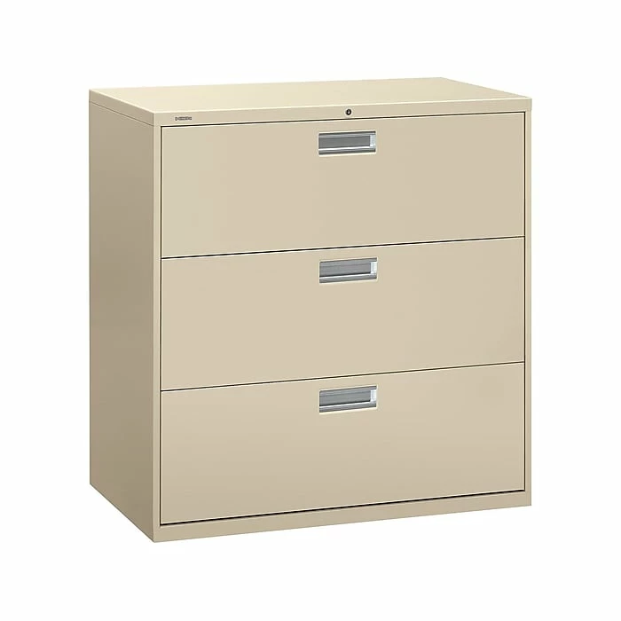 HON Brigade 600 Series 3-Drawer Lateral File Cabinet, Locking, Letter/Legal, Putty/Beige, 42"W (H693.L.L) 3 HON Brigade 600 Series 3-Drawer Lateral File Cabinet, Locking, Letter/Legal, Putty/Beige, 42"W (H693.L.L)