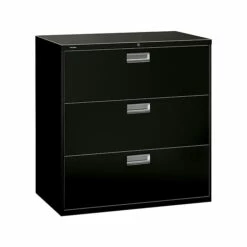 HON Brigade 600 Series 3-Drawer Lateral File Cabinet, Locking, Letter/Legal, Black, 42"W (H693.L.P)