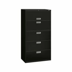 HON Brigade 600 Series 5-Drawer Lateral File Cabinet, Locking, Letter/Legal, Black, 36"W (H685.L.P)