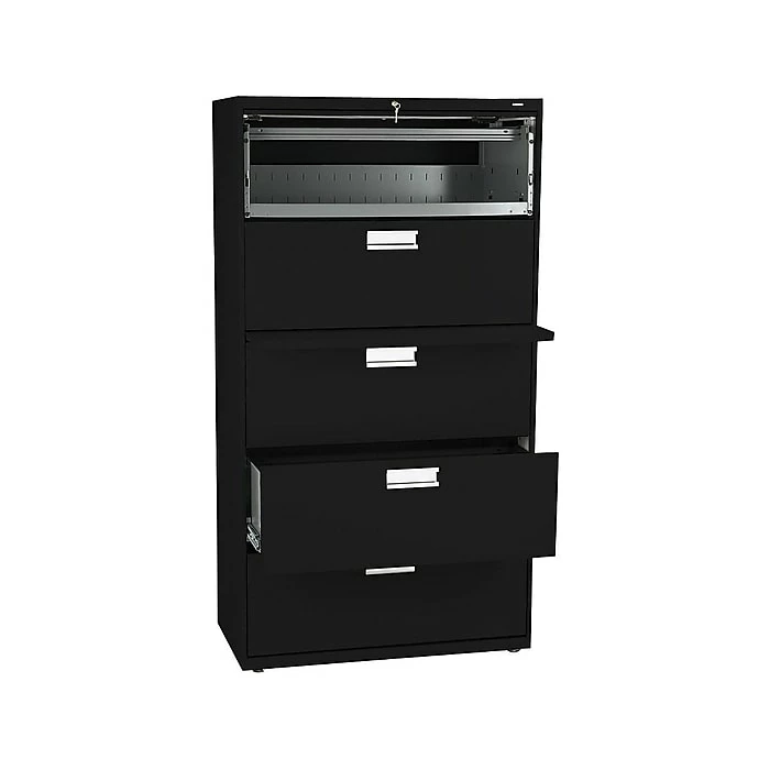 HON Brigade 600 Series 5-Drawer Lateral File Cabinet, Locking, Letter/Legal, Black, 36"W (H685.L.P) 4 HON Brigade 600 Series 5-Drawer Lateral File Cabinet, Locking, Letter/Legal, Black, 36"W (H685.L.P) - Image 2
