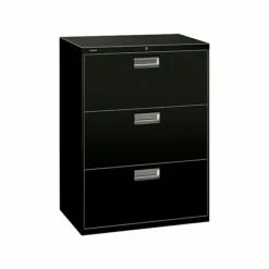 HON Brigade 600 Series 3-Drawer Lateral File Cabinet, Locking, Letter/Legal, Black, 30"W (H673.L.P)