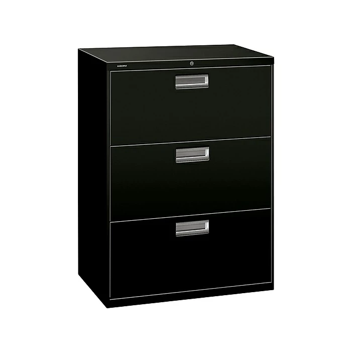 HON Brigade 600 Series 3-Drawer Lateral File Cabinet, Locking, Letter/Legal, Black, 30"W (H673.L.P) 3 HON Brigade 600 Series 3-Drawer Lateral File Cabinet, Locking, Letter/Legal, Black, 30"W (H673.L.P)