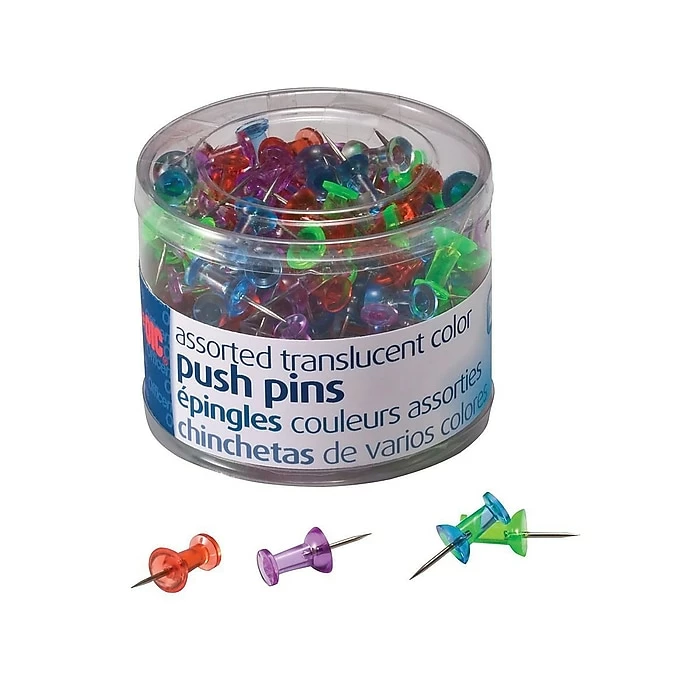 Officemate Push Pins, Translucent Assorted Colors, 200/Tub (35710) 3 Officemate Push Pins, Translucent Assorted Colors, 200/Tub (35710)