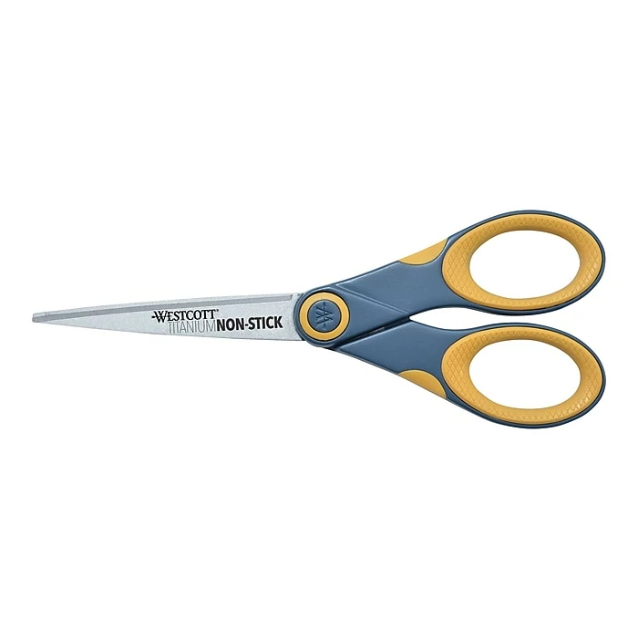 Westcott® Titanium Bonded® Non-Stick 7" Scissors, Pointed Tip, Gray/Yellow (14851) 3 Westcott® Titanium Bonded® Non-Stick 7" Scissors, Pointed Tip, Gray/Yellow (14851)