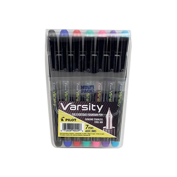 Pilot Varsity Fountain Pens, Medium Point, Assorted Ink, 7/Pack (90029) 3 Pilot Varsity Fountain Pens, Medium Point, Assorted Ink, 7/Pack (90029)