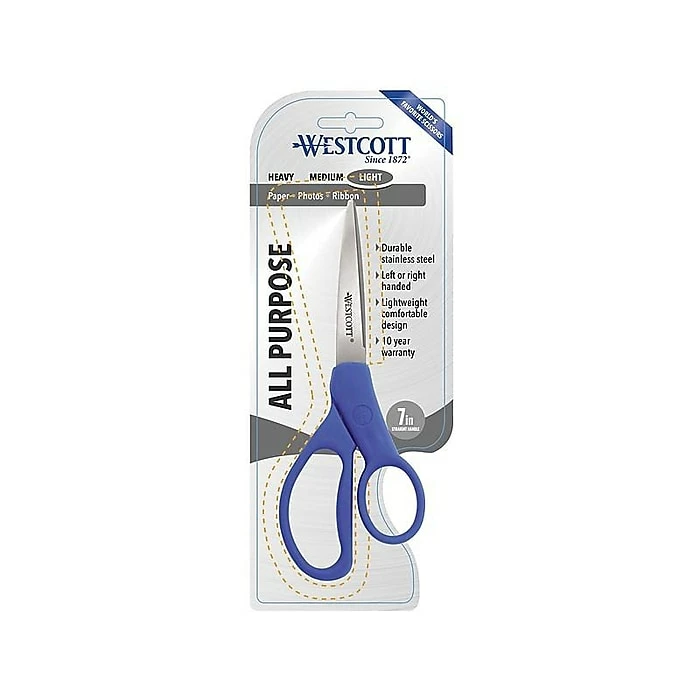 Westcott All Purpose Preferred 7" Stainless Steel Scissors, Pointed Tip, Blue (43217) 4 Westcott All Purpose Preferred 7" Stainless Steel Scissors, Pointed Tip, Blue (43217) - Image 2