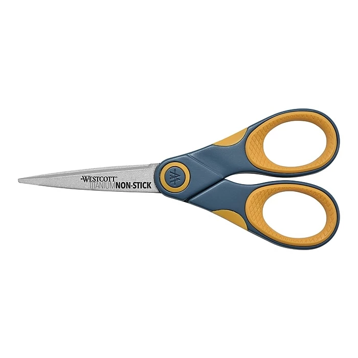 Westcott® Titanium Bonded® Non-Stick 5" Scissors, Pointed Tip, Gray/Yellow (14881) 3 Westcott® Titanium Bonded® Non-Stick 5" Scissors, Pointed Tip, Gray/Yellow (14881)