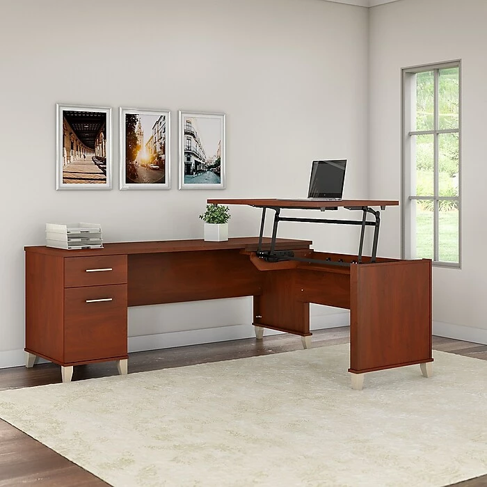 Bush Furniture Somerset 72W 3 Position Sit To Stand L Shaped Desk, Hansen Cherry (SET014HC) 4 Bush Furniture Somerset 72W 3 Position Sit To Stand L Shaped Desk, Hansen Cherry (SET014HC) - Image 2