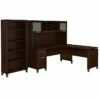 Bush Furniture Somerset 72W 3 Position Sit To Stand L Shaped Desk With Hutch And Bookcase, Mocha Cherry (SET017MR)