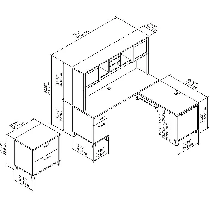 Bush Furniture Somerset 72W 3 Position Sit To Stand L Shaped Desk With Hutch And File Cabinet, Maple Cross (SET016MC) 7 Bush Furniture Somerset 72W 3 Position Sit To Stand L Shaped Desk With Hutch And File Cabinet, Maple Cross (SET016MC) - Image 5