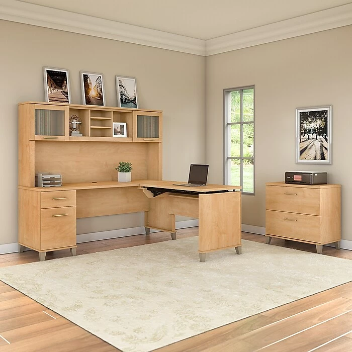 Bush Furniture Somerset 72W 3 Position Sit To Stand L Shaped Desk With Hutch And File Cabinet, Maple Cross (SET016MC) 8 Bush Furniture Somerset 72W 3 Position Sit To Stand L Shaped Desk With Hutch And File Cabinet, Maple Cross (SET016MC) - Image 6