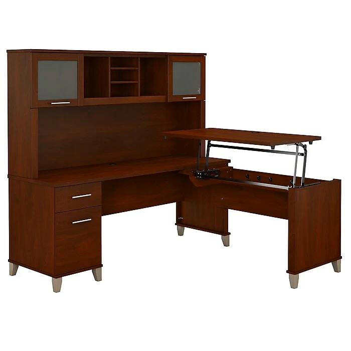 Bush Furniture Somerset 72W 3 Position Sit To Stand L Shaped Desk With Hutch, Hansen Cherry (SET015HC) 3 Bush Furniture Somerset 72W 3 Position Sit To Stand L Shaped Desk With Hutch, Hansen Cherry (SET015HC)