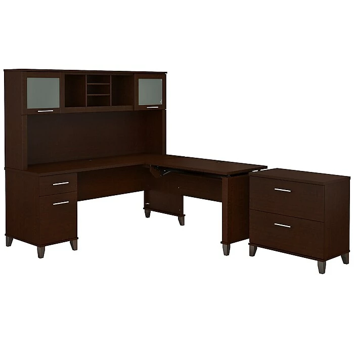 Bush Furniture Somerset 72W 3 Position Sit To Stand L Shaped Desk With Hutch And File Cabinet, Mocha Cherry (SET016MR) 3 Bush Furniture Somerset 72W 3 Position Sit To Stand L Shaped Desk With Hutch And File Cabinet, Mocha Cherry (SET016MR)