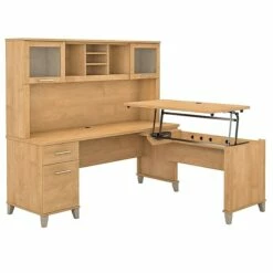Bush Furniture Somerset 72W 3 Position Sit To Stand L Shaped Desk With Hutch, Maple Cross (SET015MC)