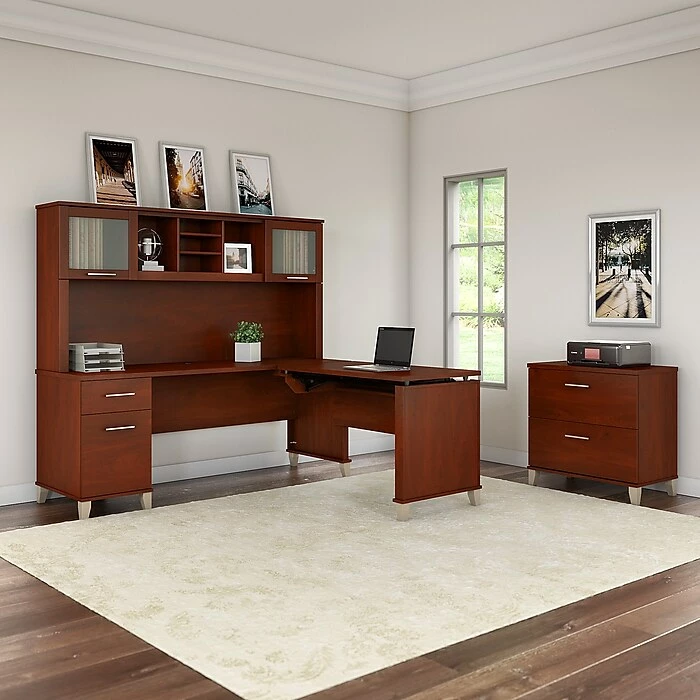 Bush Furniture Somerset 72W 3 Position Sit To Stand L Shaped Desk With Hutch And File Cabinet, Hansen Cherry (SET016HC) 8 Bush Furniture Somerset 72W 3 Position Sit To Stand L Shaped Desk With Hutch And File Cabinet, Hansen Cherry (SET016HC) - Image 6